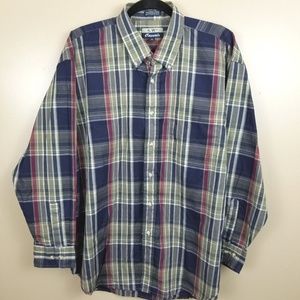 S.W Casuals Men's XL Navy Blue Plaid Button Down